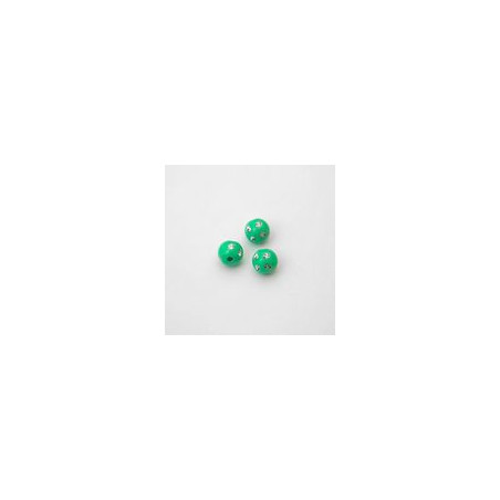 SFERE IN PLASTICA CON DECORO ARGENTO BRILLANTE COLORE VERDE Ø8  mm -  Confezione da 0,5 KG.