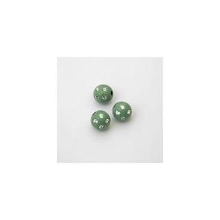SFERE IN PLASTICA CON DECORO ARGENTO BRILLANTE COLORE VERDE OLIVA Ø 10 mm. CONFEZIONE DA 0,5 kg