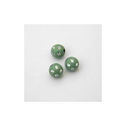 SFERE IN PLASTICA CON DECORO ARGENTO BRILLANTE COLORE VERDE OLIVA Ø 10 mm. CONFEZIONE DA 0,5 kg