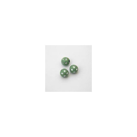 SFERE IN PLASTICA CON DECORO ARGENTO BRILLANTE COLORE VERDE OLIVA Ø 10 mm. CONFEZIONE DA 0,5 kg