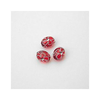 GRANI PLASTICA CON RICAMO COLORE ARGENTO ROSSO 9x7 mm - Confezione da 0,5 KG.