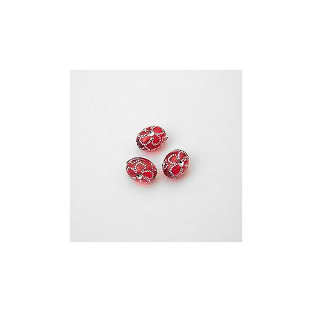 GRANI PLASTICA CON RICAMO COLORE ARGENTO ROSSO 9x7 mm - Confezione da 0,5 KG.