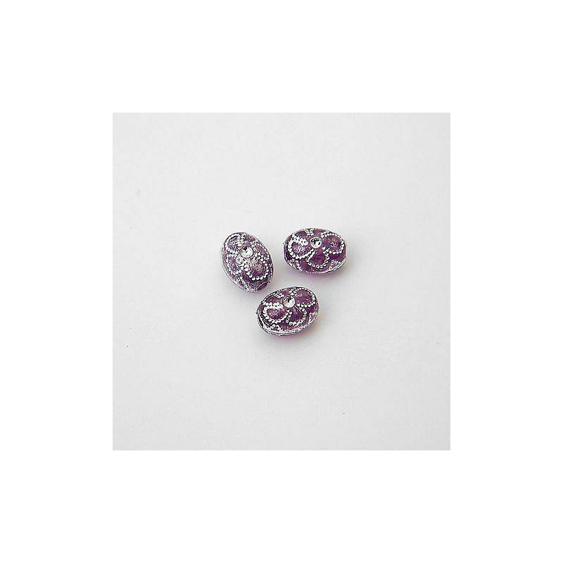 GRANI PLASTICA CON RICAMO COLORE ARGENTO VIOLA 9x7 mm. CONFEZIONE DA 0,5 kg