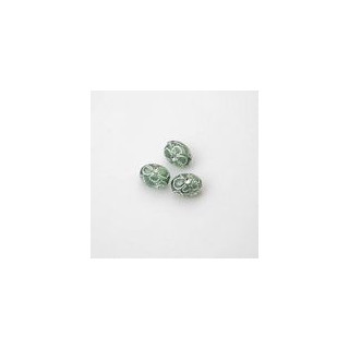 GRANI PLASTICA CON RICAMO COLORE ARGENTO VERDE 9x7 mm -  Confezione da 0,5 KG.