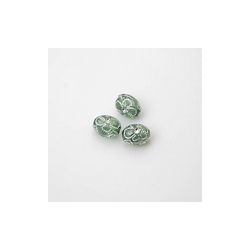 GRANI PLASTICA CON RICAMO COLORE ARGENTO VERDE 9x7 mm -  Confezione da 0,5 KG.