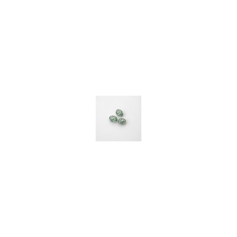 GRANI PLASTICA CON RICAMO COLORE ARGENTO VERDE 9x7 mm -  Confezione da 0,5 KG.