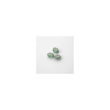 GRANI PLASTICA CON RICAMO COLORE ARGENTO VERDE 9x7 mm -  Confezione da 0,5 KG.