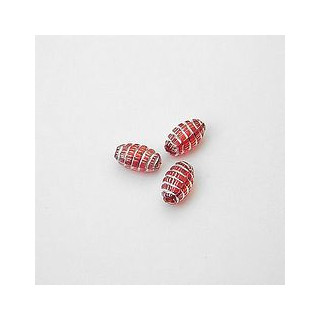 GRANI PLASTICA CON RICAMO COLORE ARGENTO ROSSO 9X6  mm -  Confezione da 0,5 KG.