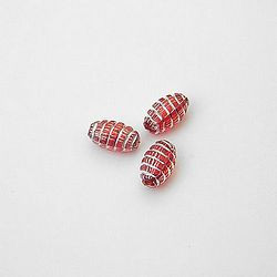 GRANI PLASTICA CON RICAMO COLORE ARGENTO ROSSO 9X6  mm -  Confezione da 0,5 KG.