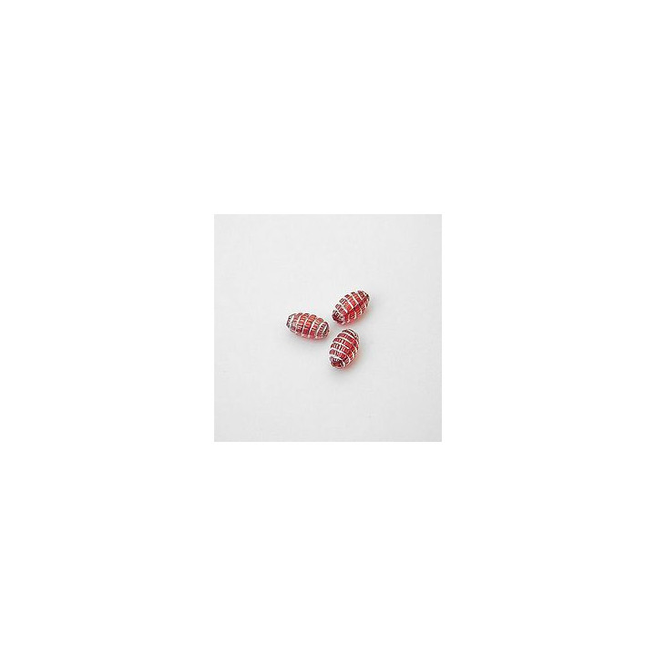 GRANI PLASTICA CON RICAMO COLORE ARGENTO ROSSO 9X6  mm -  Confezione da 0,5 KG.