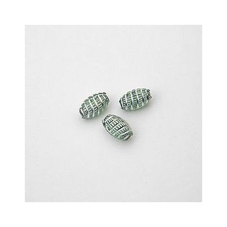 GRANI PLASTICA CON RICAMO COLORE ARGENTO VERDE 9X6  mm -  Confezione da 0,5 KG.