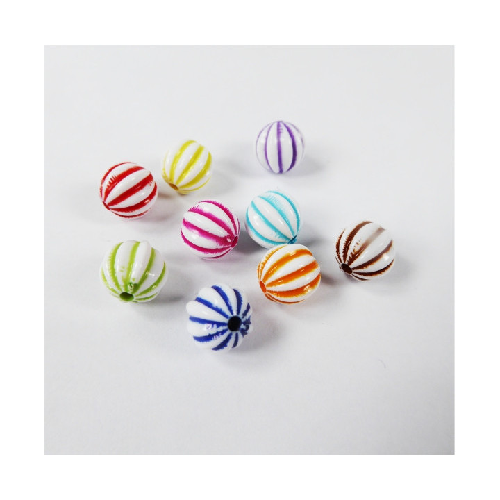 GRANI IN PLASTICA CON RIGHE SCAVATE COLORI ASSORTITI  Ø 8 mm. CONFEZIONE DA 1 kg