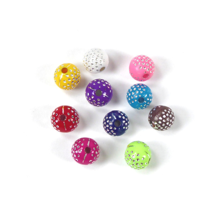 GRANO IN PLASTICA COLORI ASSORTITI CON PUNTITNI IN ARGENTO  Ø 8 mm -  1 KG   3400 pz