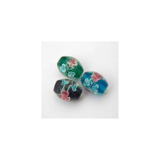 FILO DI PERLE IN VETRO. OVALE GRANDE COLORI ASSORTITI FIORI DIPINTI A MANO