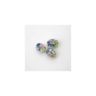 PERLE VETRO OLIVA MEDIO BLU\GIALL FIORI DIPINTO A MANO