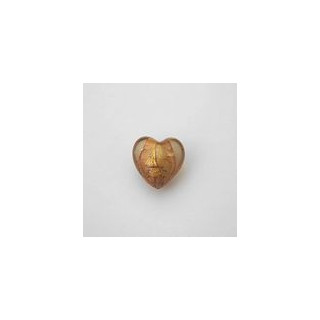 VETRO SOFFIATO A CUORE DORATO mm 20x20. CONFEZIONE DA 1 FILO.