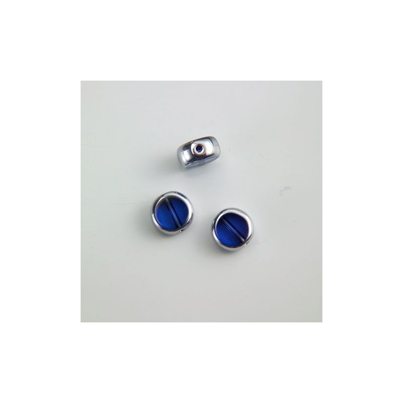 GRANI IN VETRO Ø 8x4 mm BLU BORDI ARGENTATI