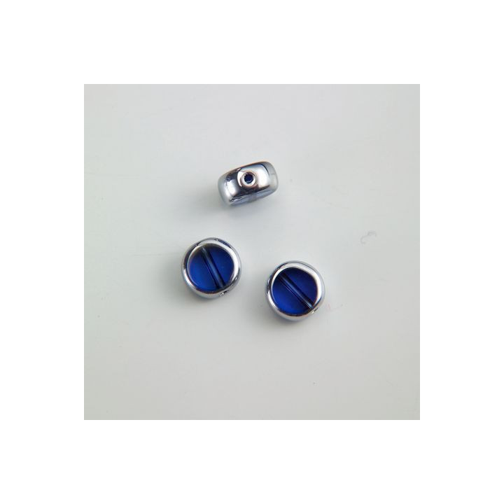 GRANI IN VETRO Ø 8x4 mm BLU BORDI ARGENTATI