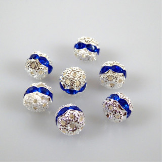 DISTANZIATORE PERLA IN ARGENTO CON 6 STRASS BLU 7x7 mm