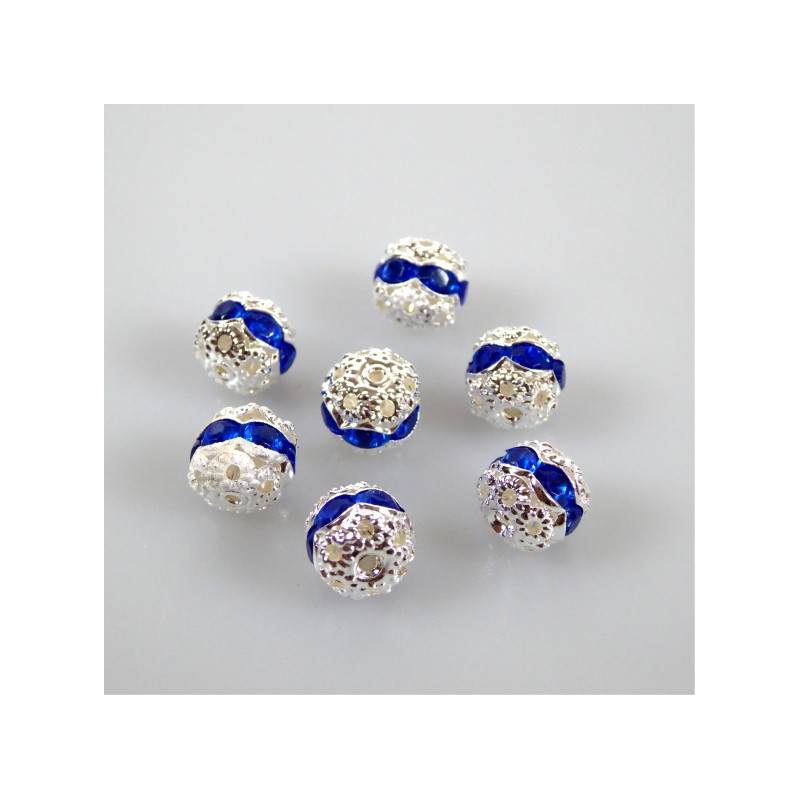 DISTANZIATORE PERLA IN ARGENTO CON 6 STRASS BLU 7x7 mm