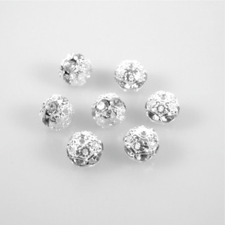 DISTANZIATORE PERLA IN ARGENTO CON 6 STRASS BIANCHI 7x7 mm