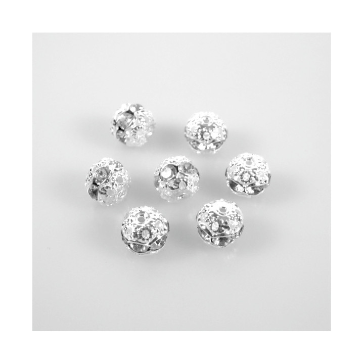 DISTANZIATORE PERLA IN ARGENTO CON 6 STRASS BIANCHI 7x7 mm