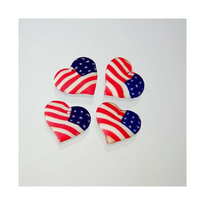 PENDENTE A CUORE BANDIERA USA IN FIMO  27 mm