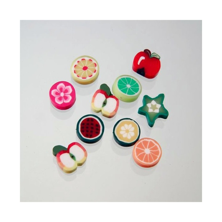 RONDELLE DI FRUTTAIN FIMO COLORI ASSORTITI 16x5 mm