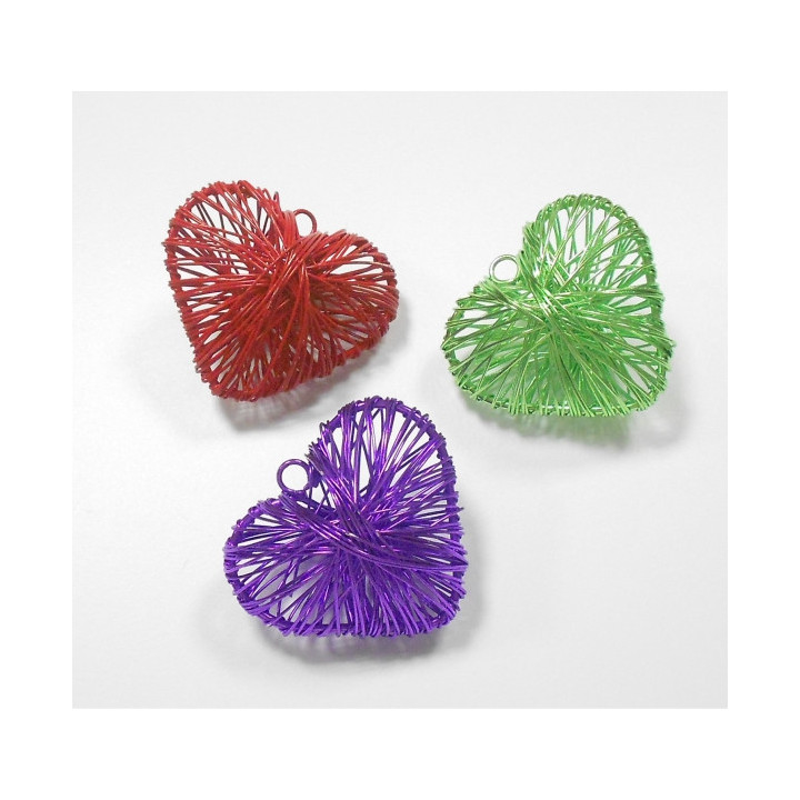 Ciondoli a form di Cuore Grandi in Filo di Metallo Colori Assortiti 43x38 mm