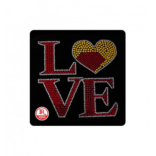SCRITTA LOVE CON CUORE CON PAILLETTES TERMOADESIVE PER STOFFA -cm 21x22.5
