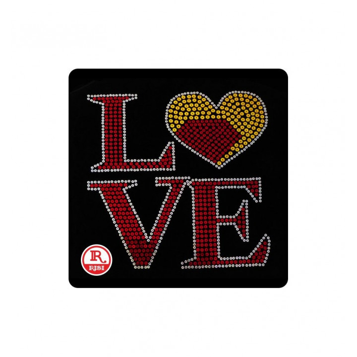 SCRITTA LOVE CON CUORE CON PAILLETTES TERMOADESIVE PER STOFFA -cm 21x22.5