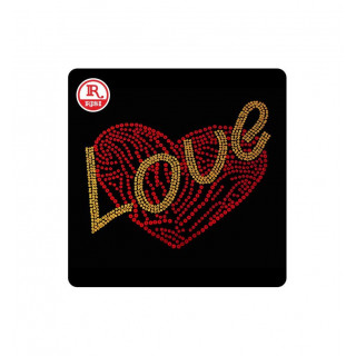 SCRITTA LOVE GIALLA CON CUORE CON PAILLETTES TERMOADESIVE PER TESSUTO MISURA cm 24x19