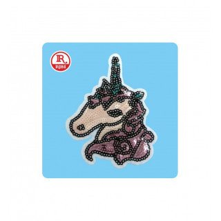 UNICORNO PATCH IN TESSUTO CON PAILLETTES CUCITE TERMOADESIVO PER TESSUTO E MATERIALI VARI cm 10,5x8