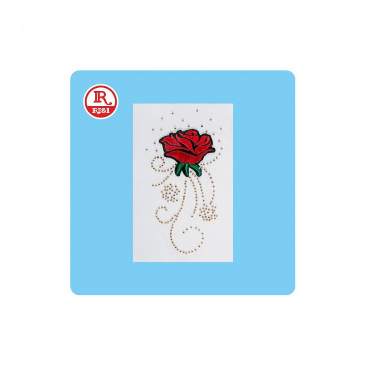 ROSA IN TESSUTO RICAMATO E STRASS  TUTTO CON TERMOADESIVO  PER TESSUTO MISURA cm 12x6,5