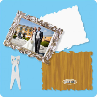 MDF BIANCO SUBLIMABILE 22x17,6 cm SPESSORE  3 mm CON CORNICE IN PLASTICA ARGENTATO E PIEDINI