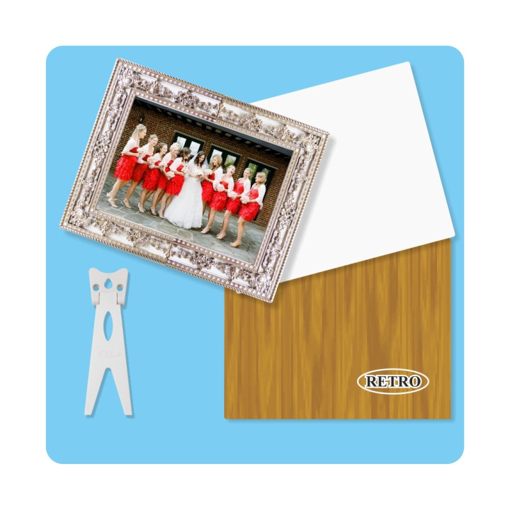MDF BIANCO SUBLIMABILE 16,9x21,9 cm SPESSORE  3 mm CON CORNICE IN PLASTICA ARGENTATO E PIEDINI