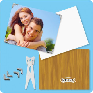 MDF BIANCO SUBLIMABILE 15x15 cm SPESSORE  3 mm CON ANGOLI METALLO NIKEL E PIEDINI