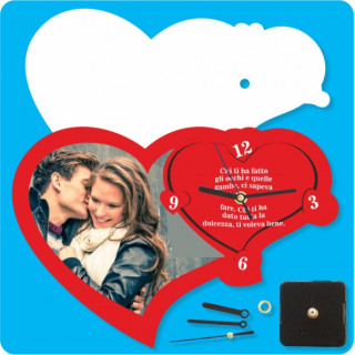 OROLOGIO IN MDF 19,8x16 cm A FORMA DI 2 CUORE  COMPLETO DI MOVIMENTO E LANCETTE