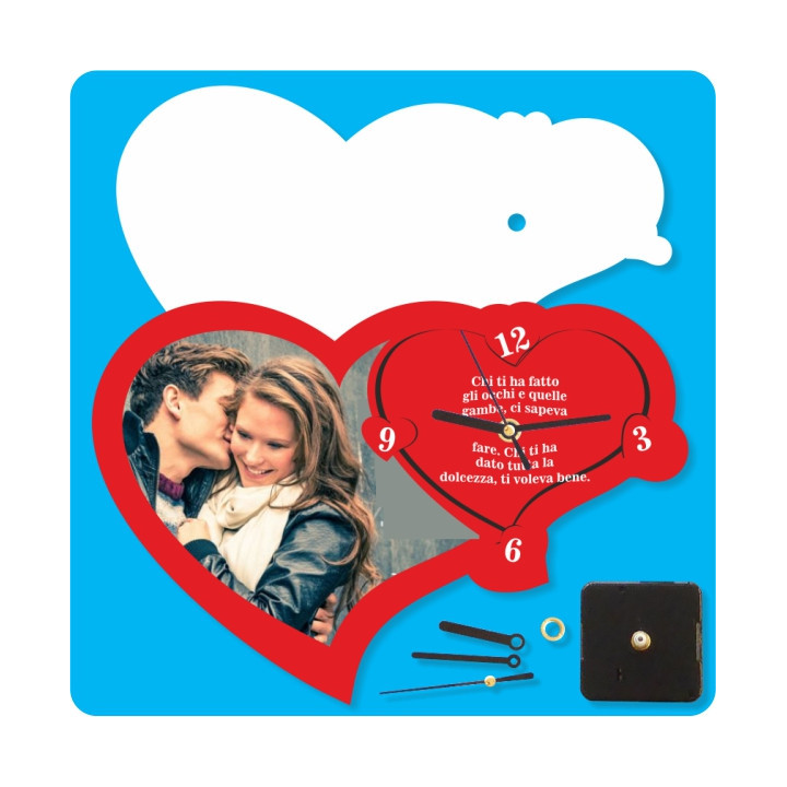 OROLOGIO IN MDF 19,8x16 cm A FORMA DI 2 CUORE  COMPLETO DI MOVIMENTO E LANCETTE