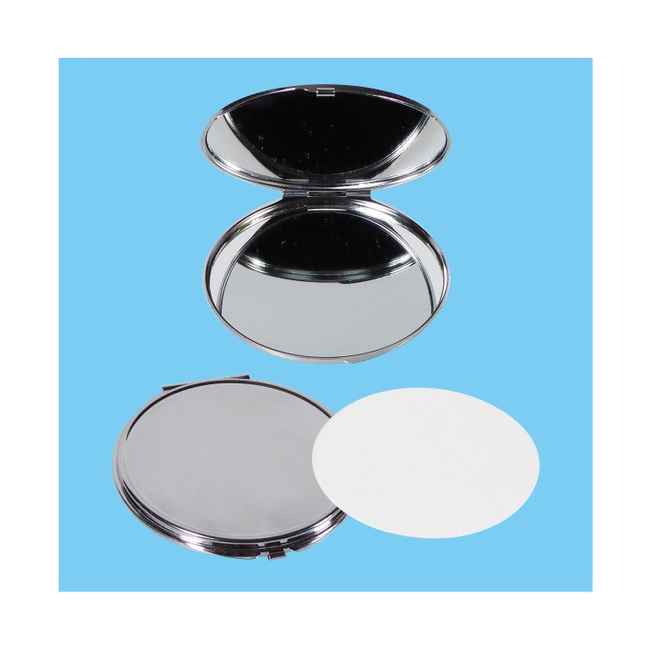 SPECCHIETTO NIKEL TONDO  Ø 85 CON PULSANTE CARTONCINO PER LA SUBLIMAZIONE Ø 73 mm