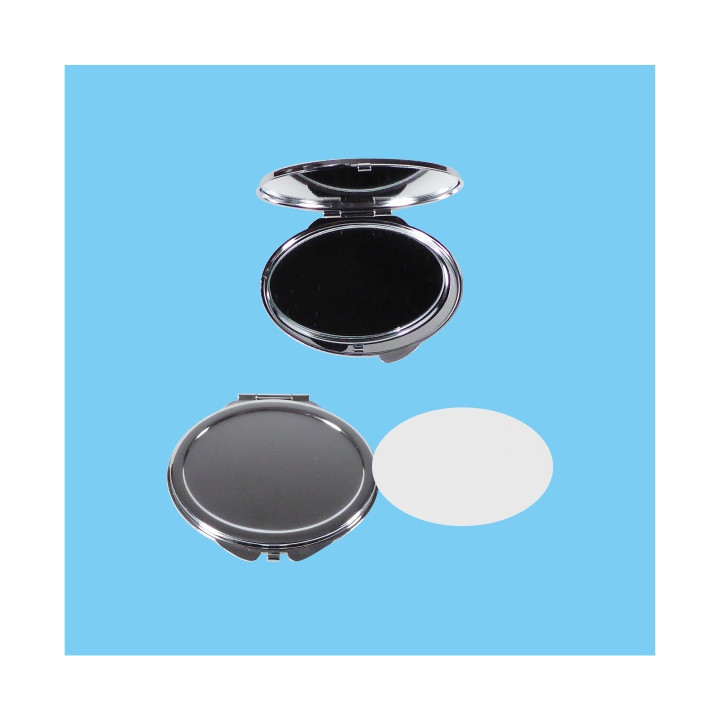 SPECCHIETTO NIKEL OVALE 65x70 CON PULSANTE CARTONCINO PER LA SUBLIMAZIONE 46x60 mm