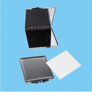 SPECCHIETTO NIKEL QUADRATO 60x70 CON PULSANTE CARTONCINO PER LA SUBLIMAZIONE 53x53 mm