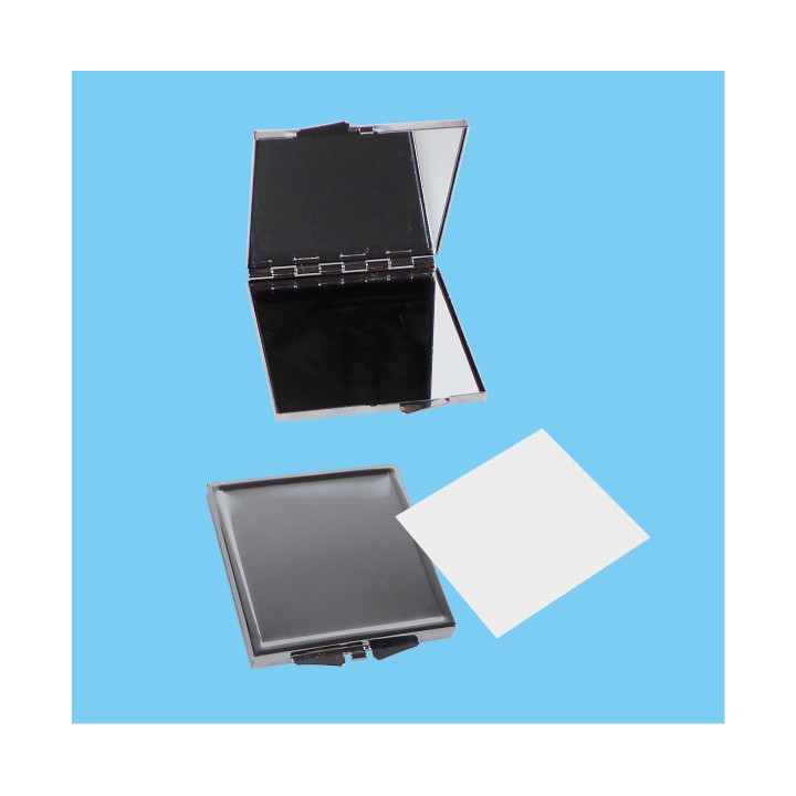 SPECCHIETTO NIKEL QUADRATO 60x70 CON PULSANTE CARTONCINO PER LA SUBLIMAZIONE 53x53 mm