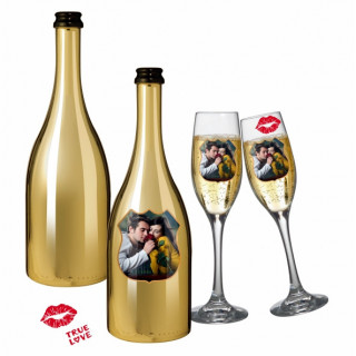 BOTTIGLIA DA SPUMANTE 75ml, peso 800 gr, ORO LUCIDO, PRONTA PER LA SUBLIMAZIONE