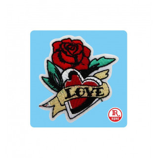 ROSA CON CUORE LOVE PATCH IN TESSUTO RICAMATO TERMOADESIVO PER TESSUTO E MATERIALI VARI MISURA cm 17x9