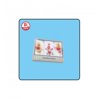 SET DI 3 FAZZOLETTI IN STOFFA 17x17 cm  IN SCATOLA CON RICAMO E FIORI ASSORTITI