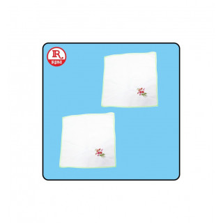 FAZZOLETTO IN COTONE 27x27 cm CON RICAMO FIORI BORDO VERDE
