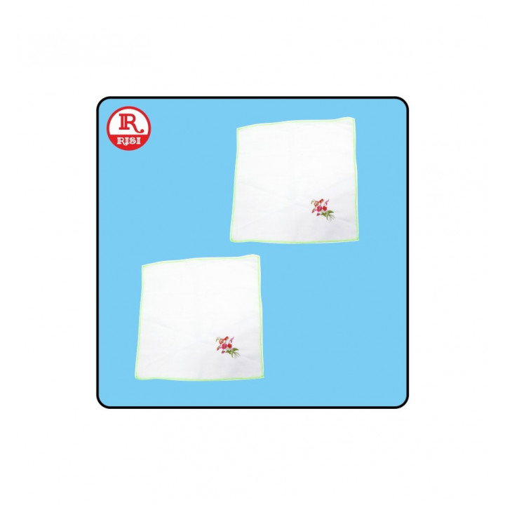 FAZZOLETTO IN COTONE 27x27 cm CON RICAMO FIORI BORDO VERDE