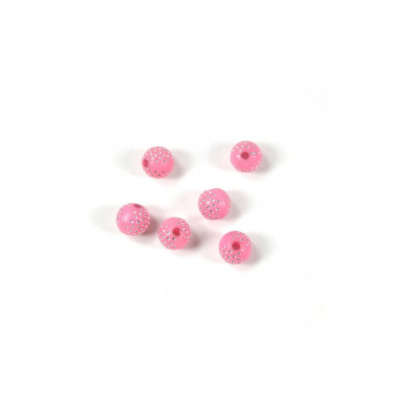 GRANI IN PLASTICA ROSA CON PUNTINI IN ARGENTO  Ø 8 mm. CONFEZIONE DA 1 kg