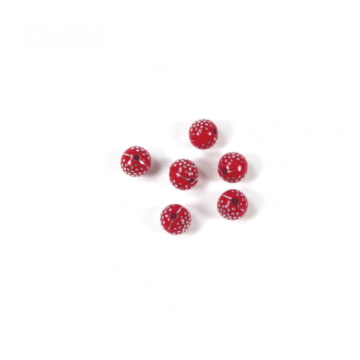 GRANO IN PLASTICA ROSSO CON PUNTITNI IN ARGENTO  Ø 8 mm -  1 KG   3400 pz
